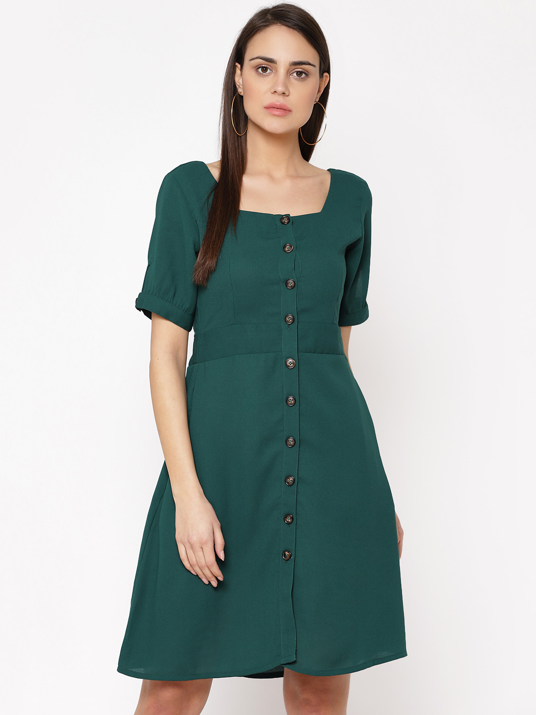 

Carlton London Women Green Solid A-Line Dress