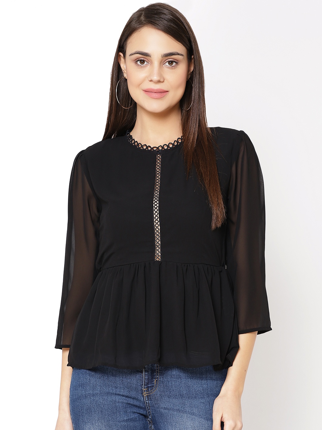 

Carlton London Women Black Solid Peplum Top