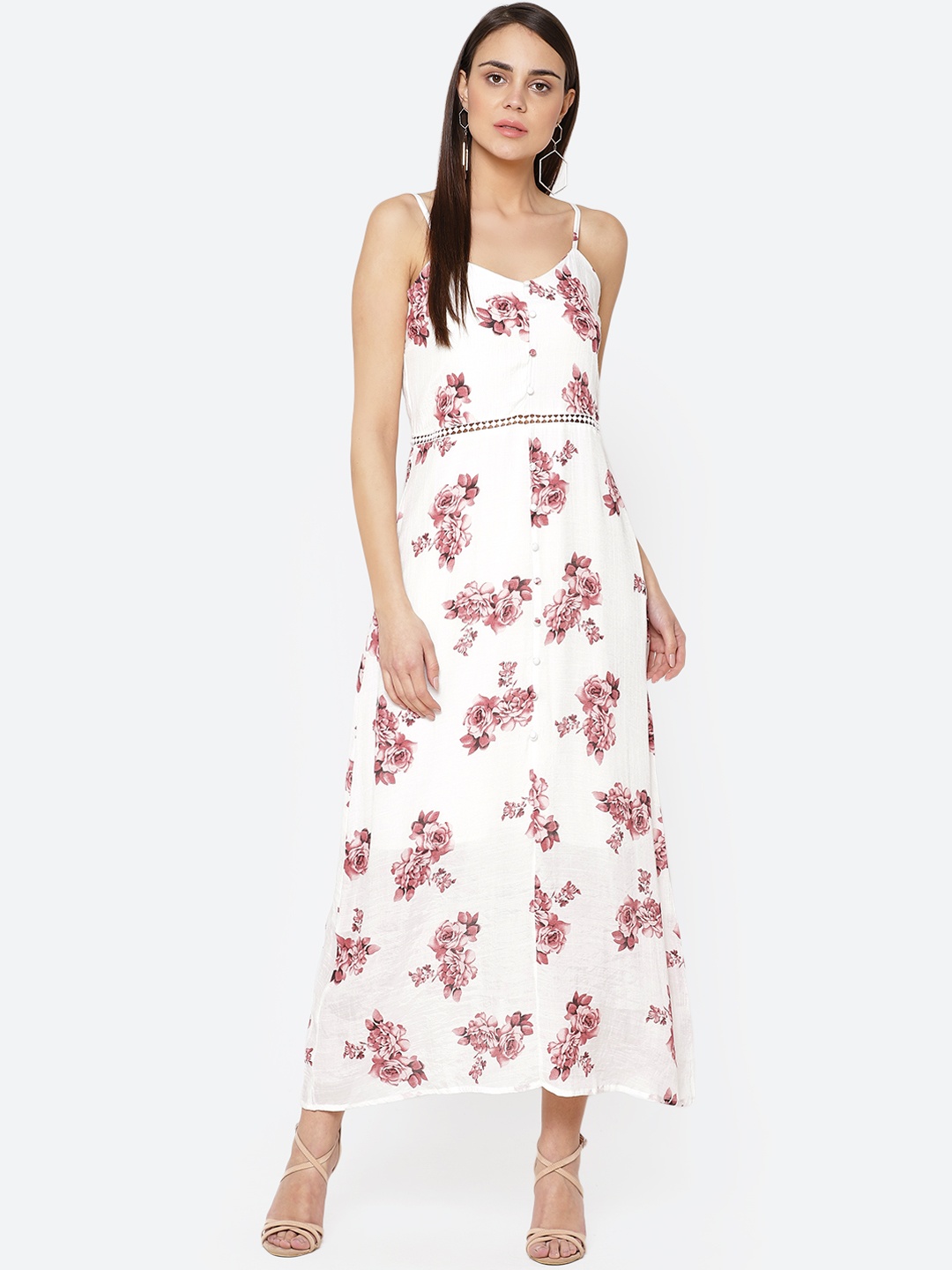 

Carlton London Women Off-White & Pink Printed Maxi Dress