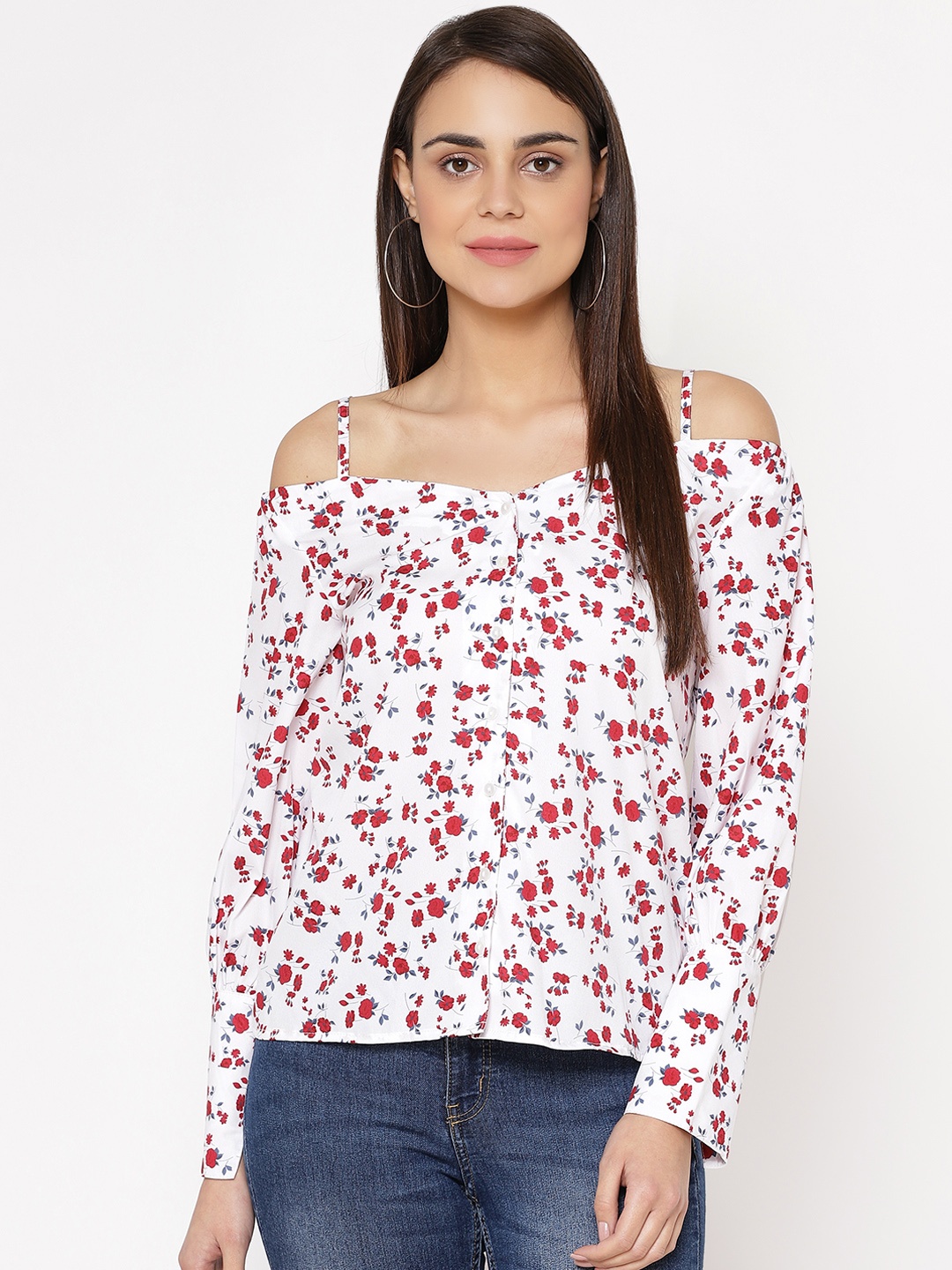 

Carlton London Women White & Red Printed Bardot Top