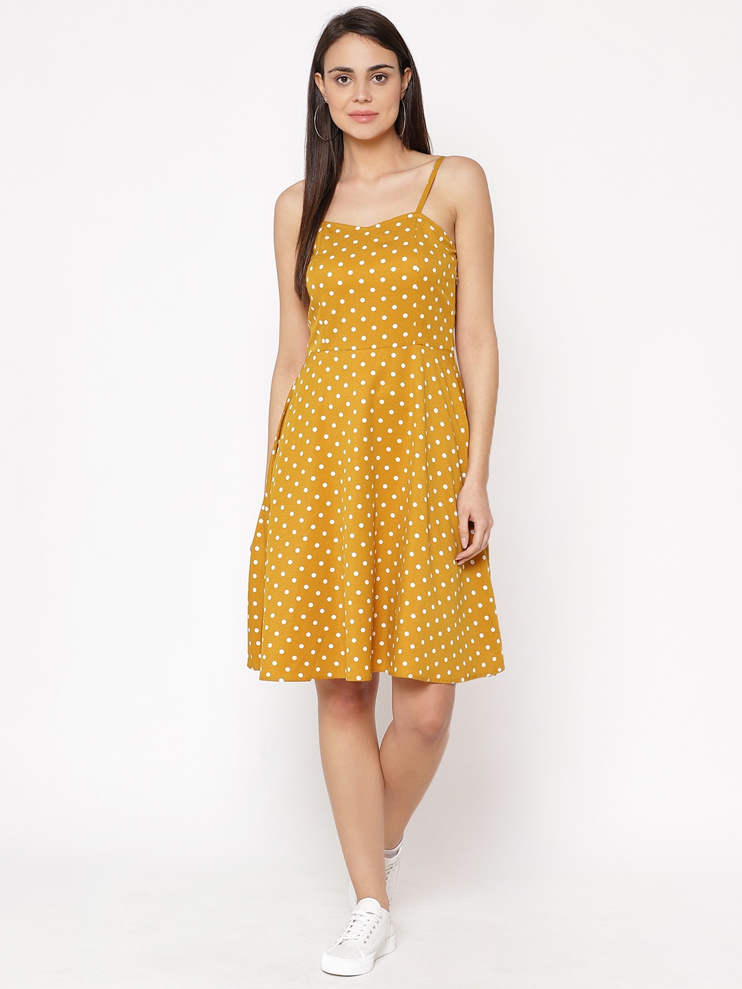 

Carlton London Women Mustard Yellow & Off-White Printed Fit and Flare Dress
