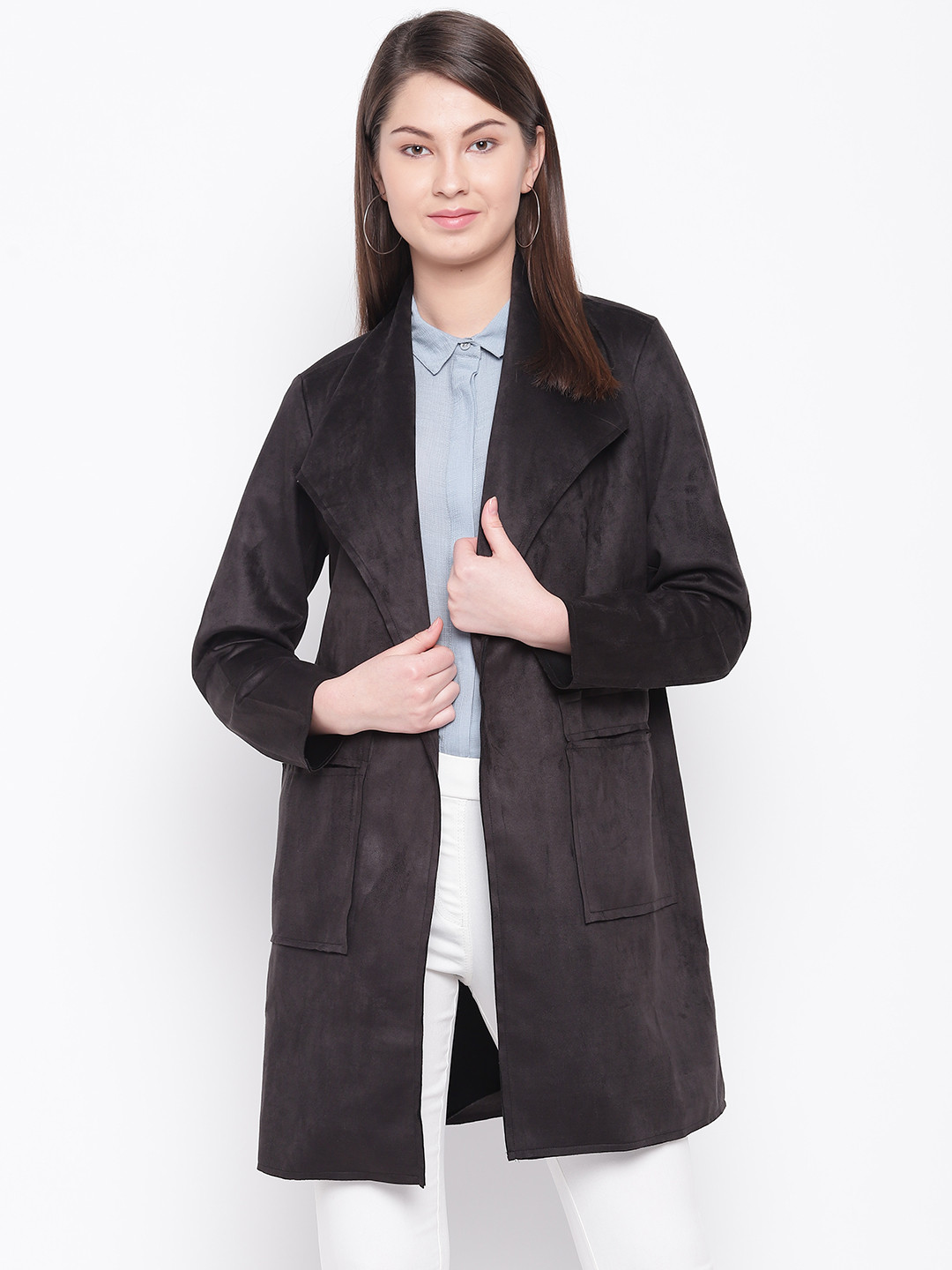 

Marie Claire Women Black Solid Longline Open Front Jacket