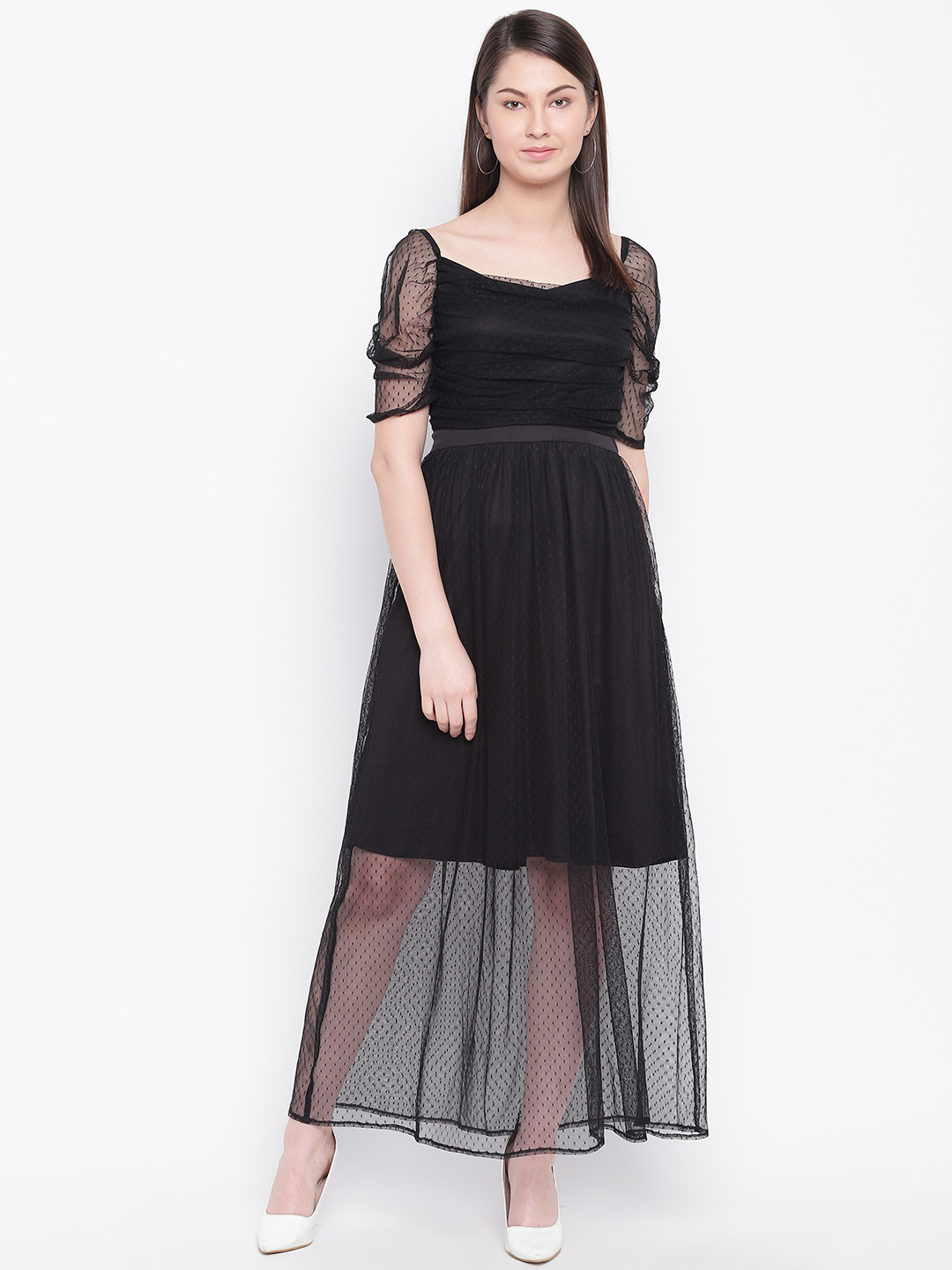 

Marie Claire Women Black Self Design Net Maxi Dress