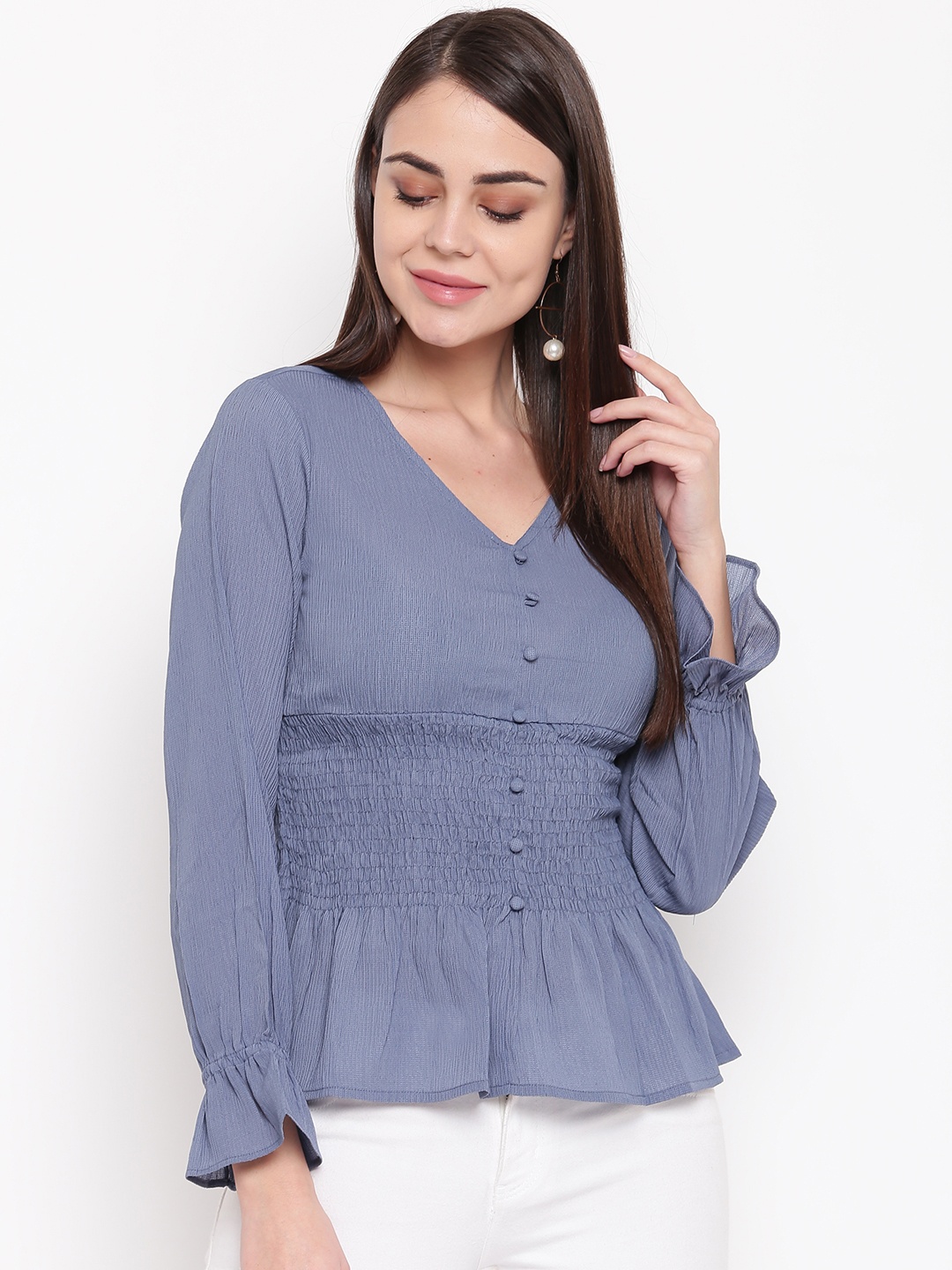 

Marie Claire Women Blue Self Design Cinched Waist Top