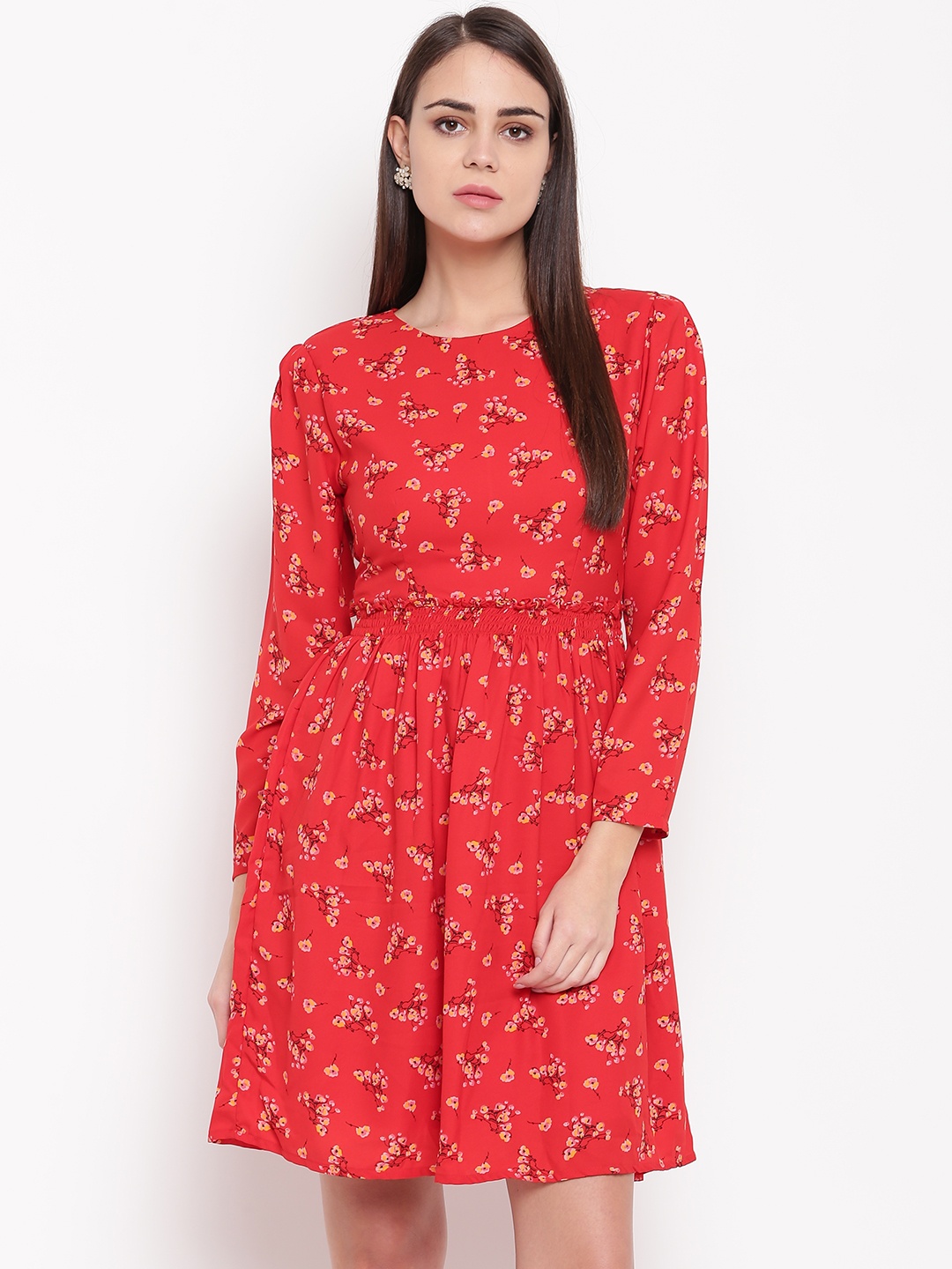 

Marie Claire Women Red & Yellow Printed A-Line Dress