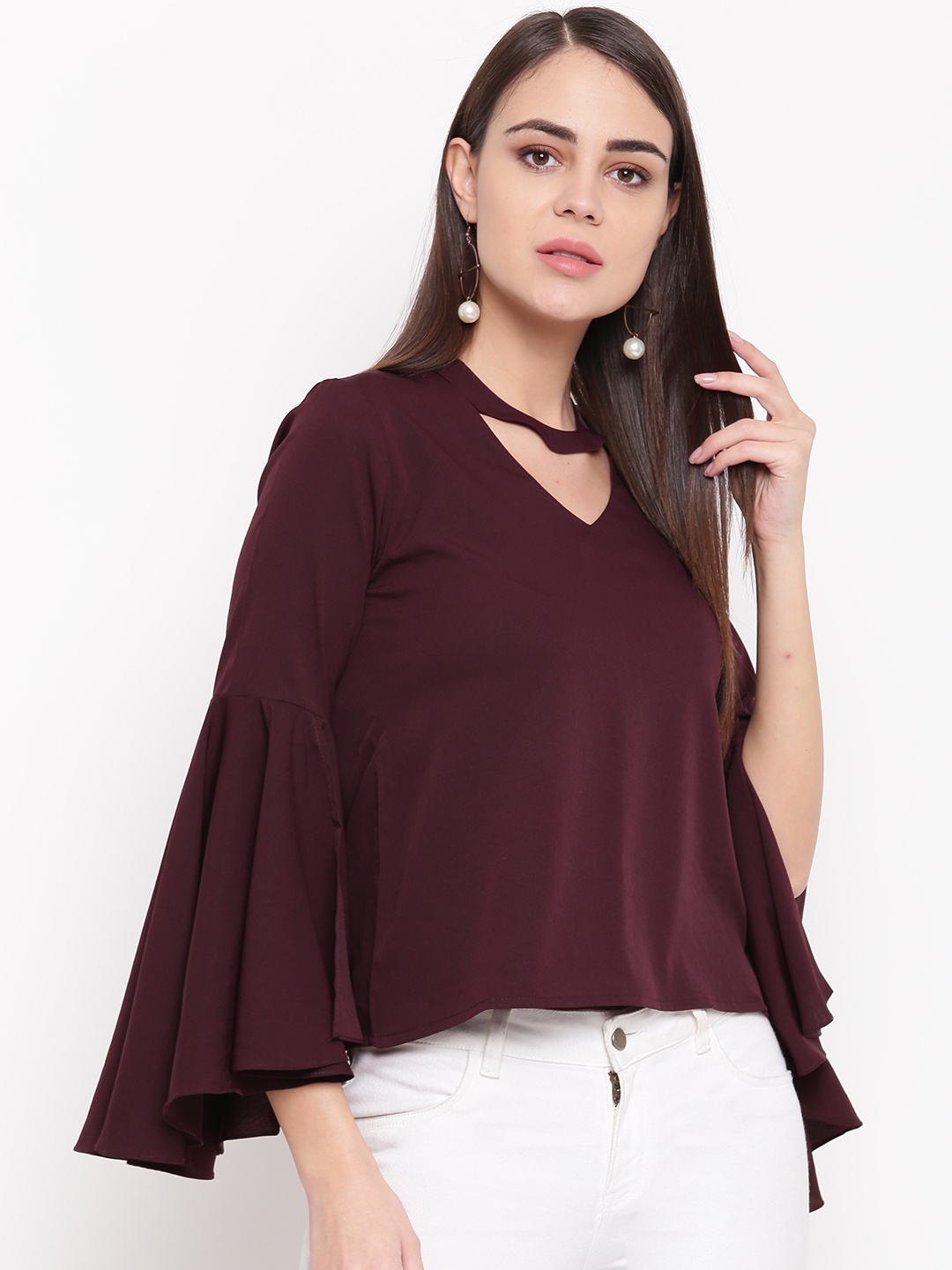 

RARE Women Wine-Coloured Solid Top, Purple