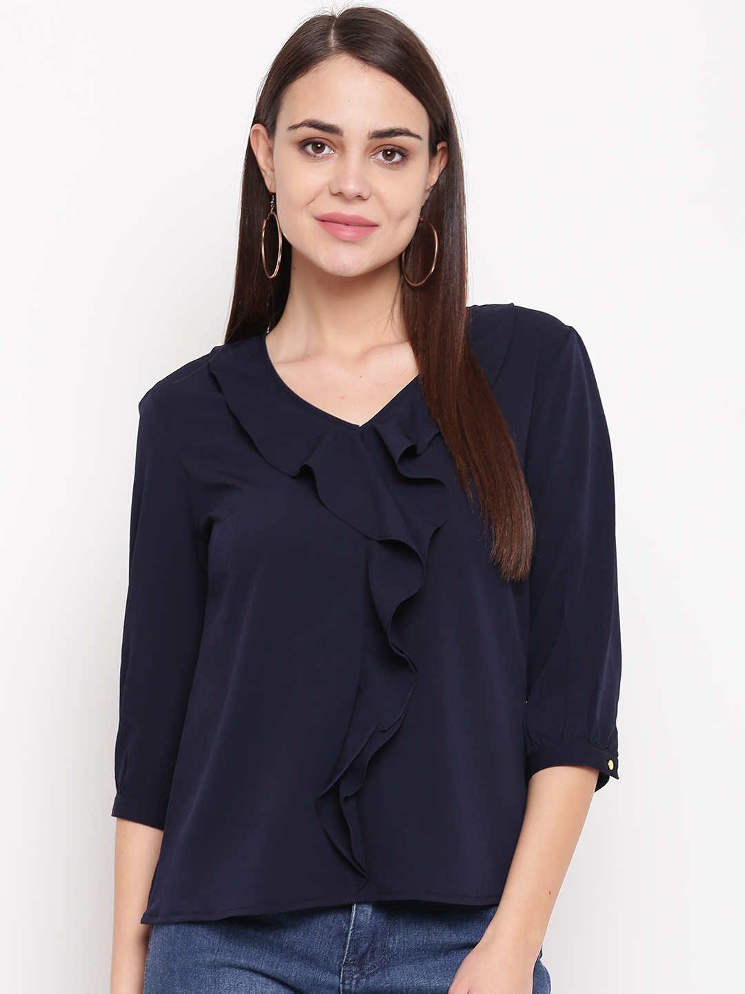 

RARE Women Navy Blue Solid Top