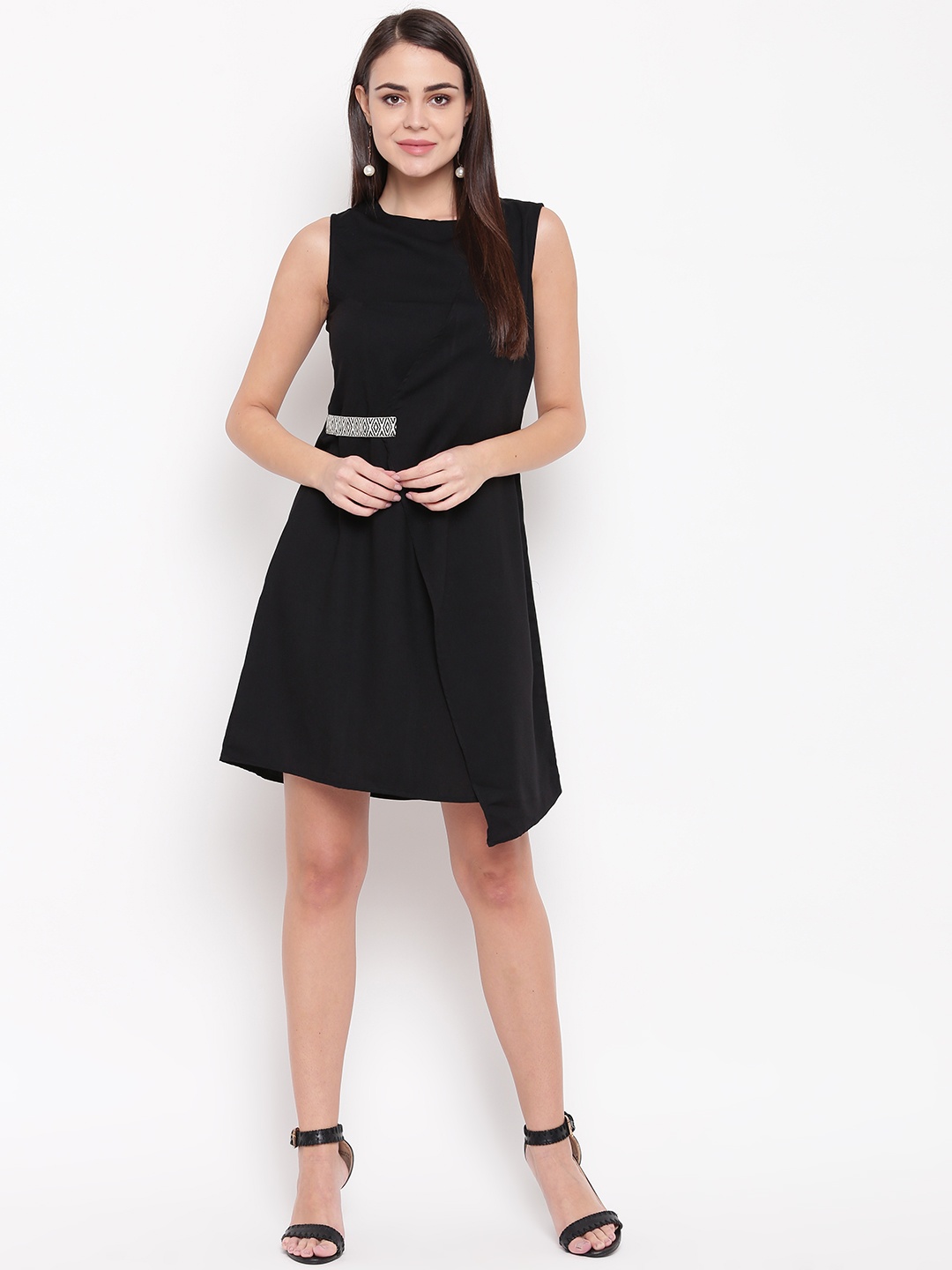

RARE Women Black Solid Wrap Dress