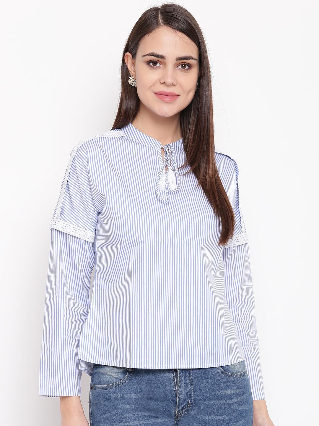 

RARE Women Blue & White Striped Pure Cotton Top