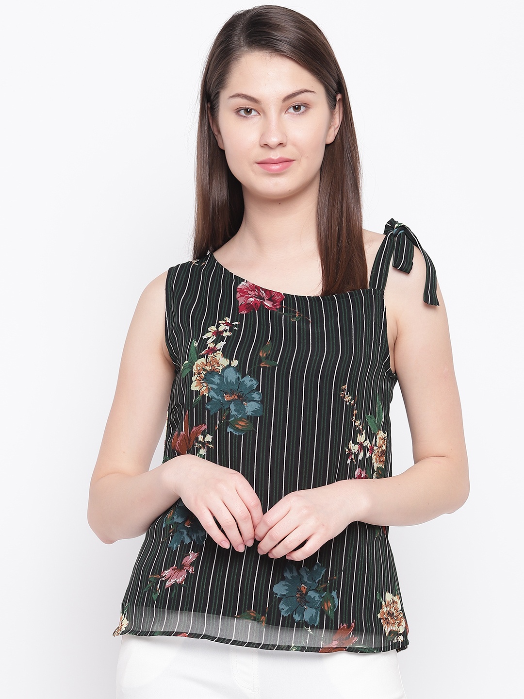 

RARE Women Black & Green Striped Top
