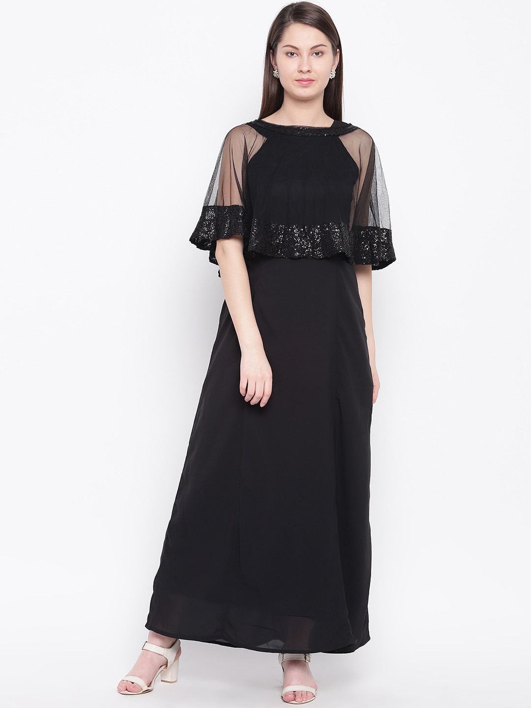 

RARE Women Black Solid Maxi Dress with Jacket