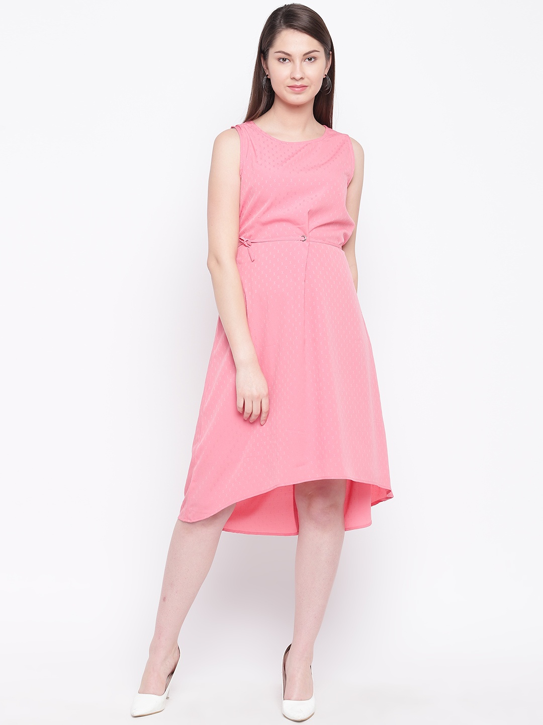 

RARE Women Pink Self Design A-Line Dress