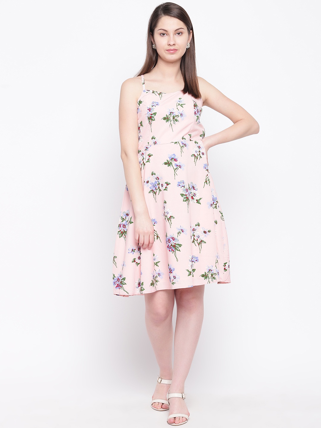

RARE Women Pink & Green Floral Print A-Line Dress