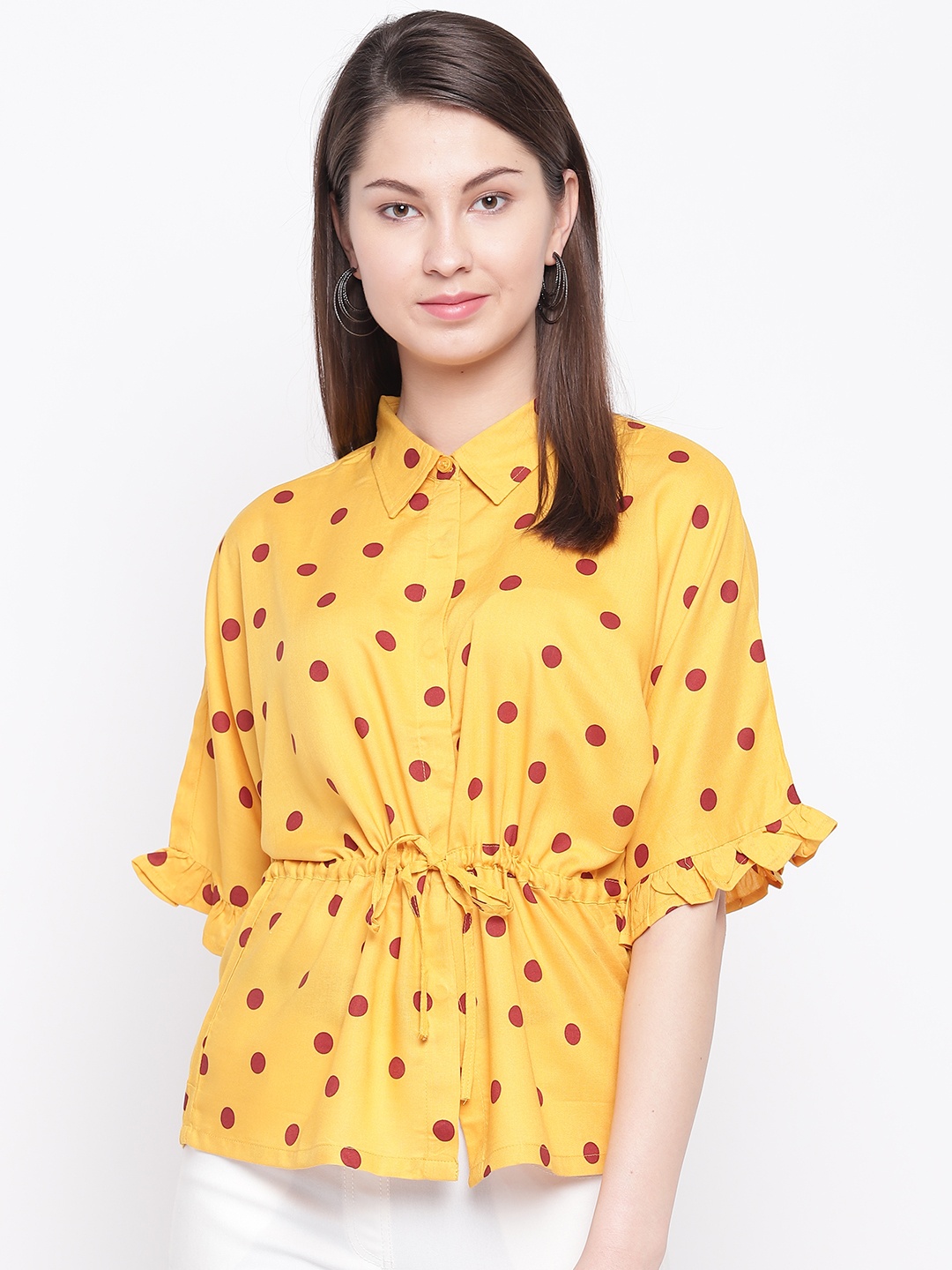 

RARE Women Mustard Yellow & Maroon Regular Fit Printed Casual Shirt