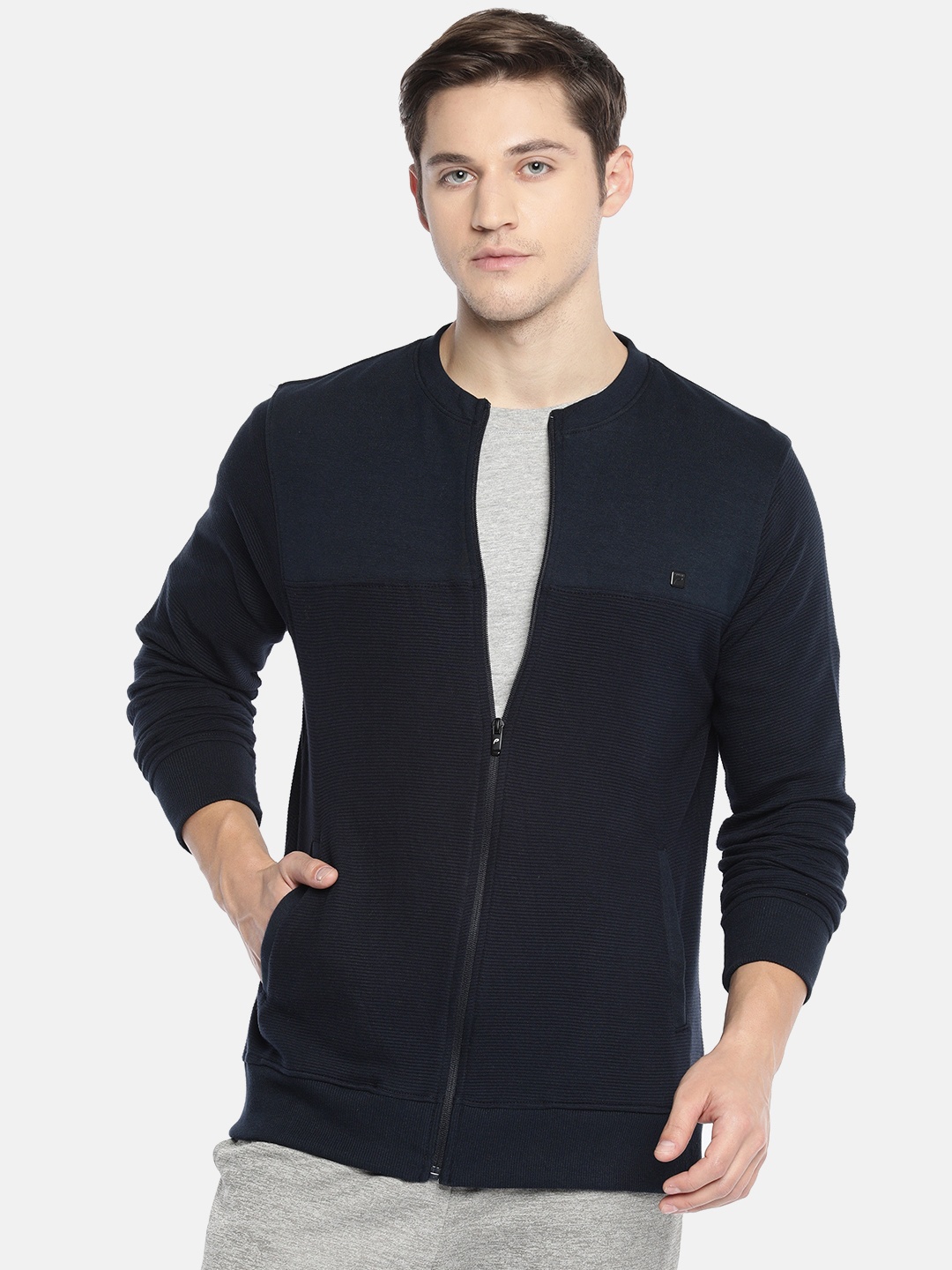 

Proline Active Men Navy Blue Self Striped Sweatshirt