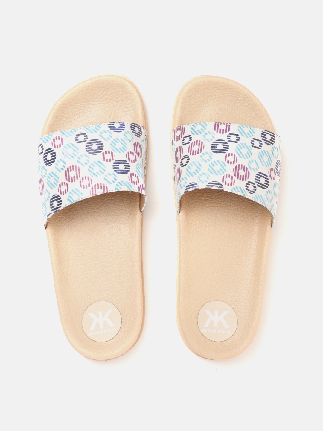 

Kook N Keech Women White & Blue Printed Open Toe Flats
