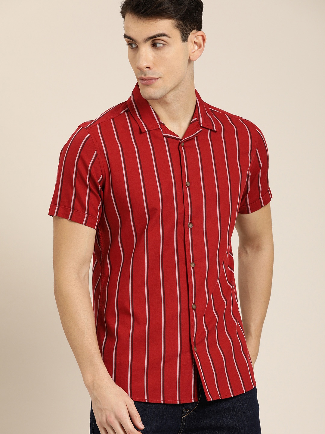 

Moda Rapido Men Red & Grey Slim Fit Striped Casual Shirt