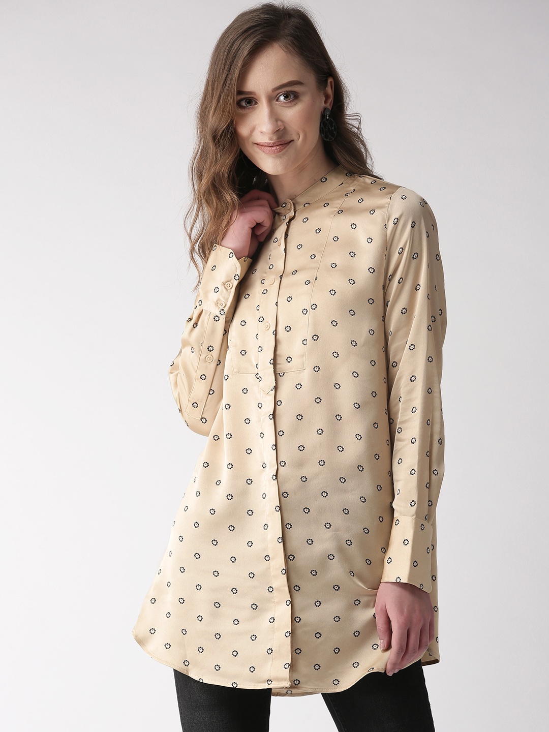 

Marks & Spencer Women Beige & Black Printed Longline Tunic