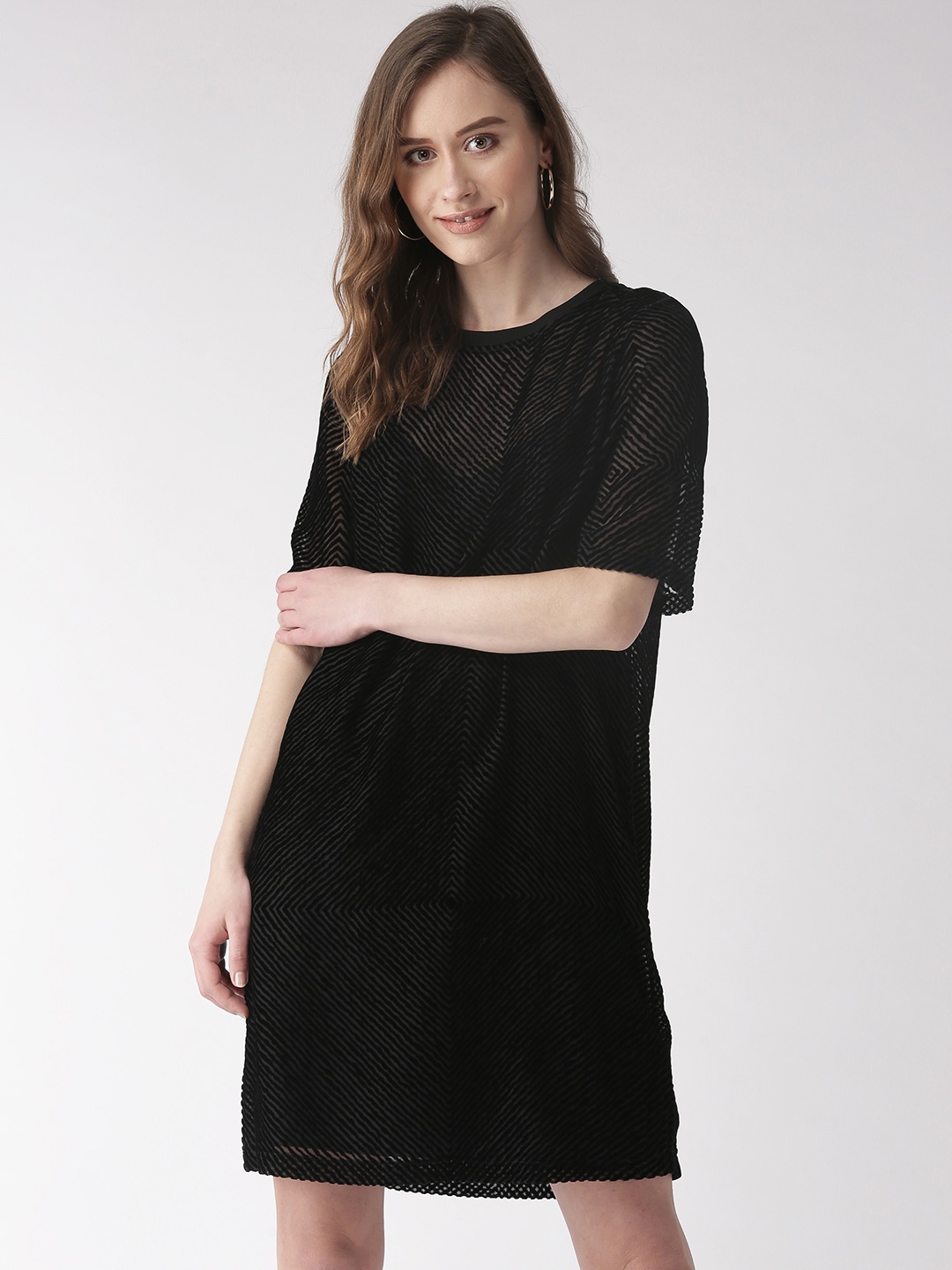 

Marks & Spencer Women Black Self Striped A-Line Dress