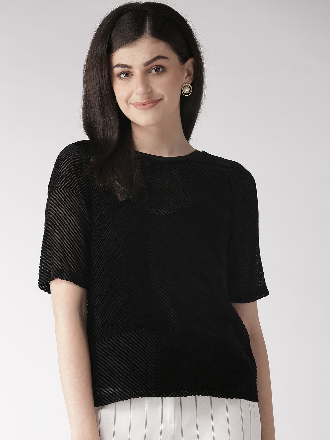 

Marks & Spencer Women Black Self-Striped Top