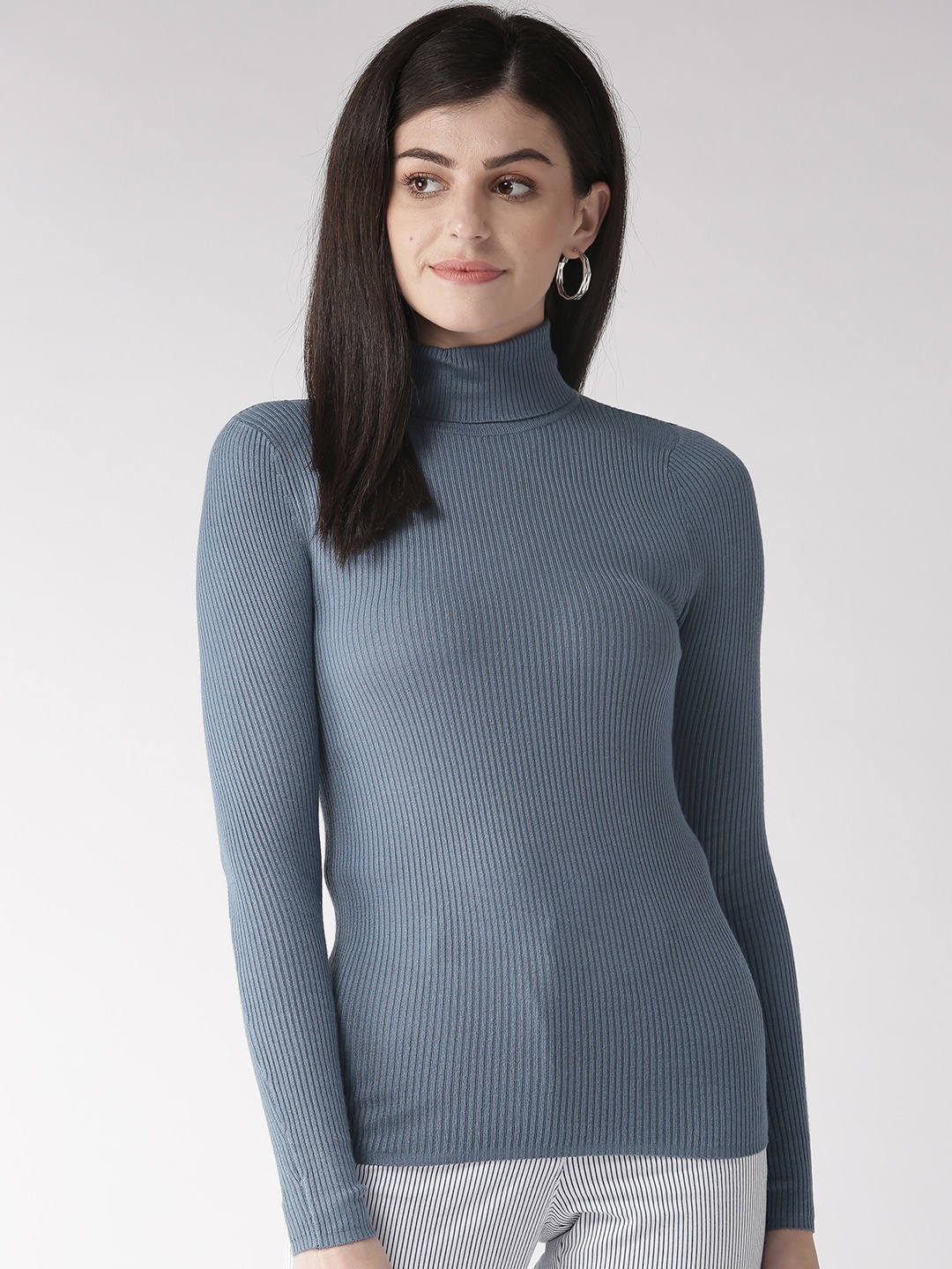 

Marks & Spencer Women Blue Solid Ribbed Fitted Top