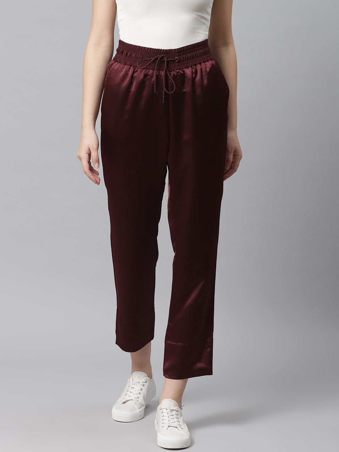 

Marks & Spencer Women Burgundy Regular Fit Solid Cropped Trousers