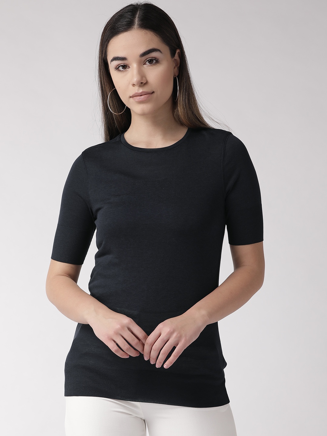 

Marks & Spencer Women Navy Blue Solid Round Neck T-shirt