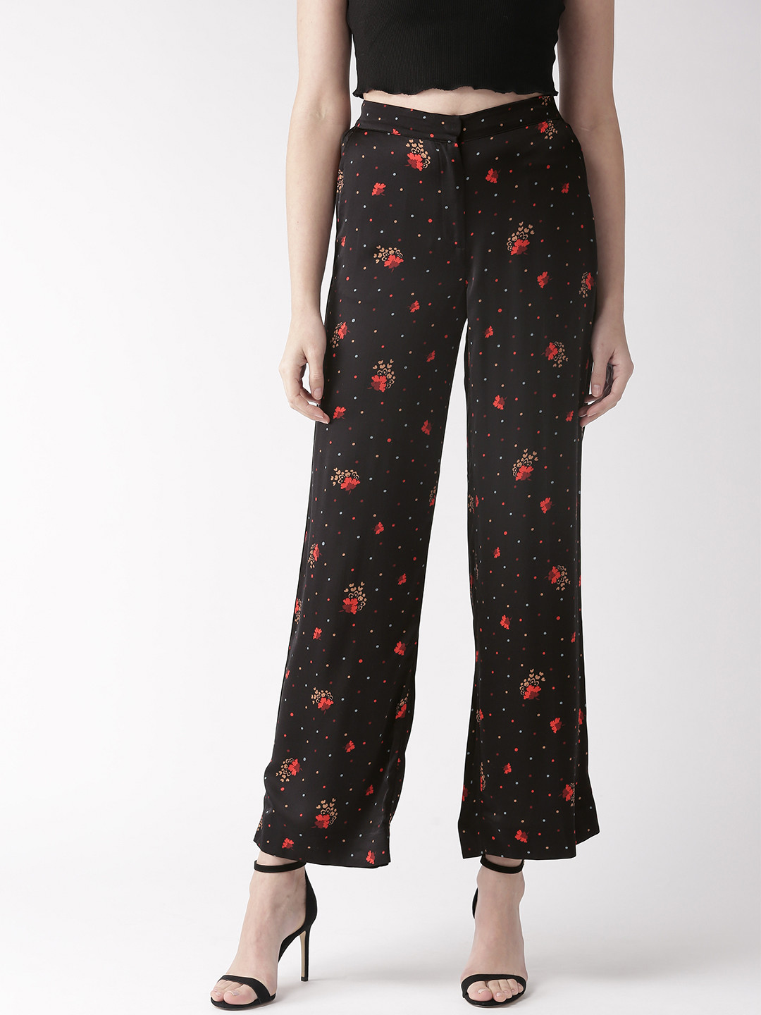 

Marks & Spencer Women Black & Red Flared Printed Parallel Trousers