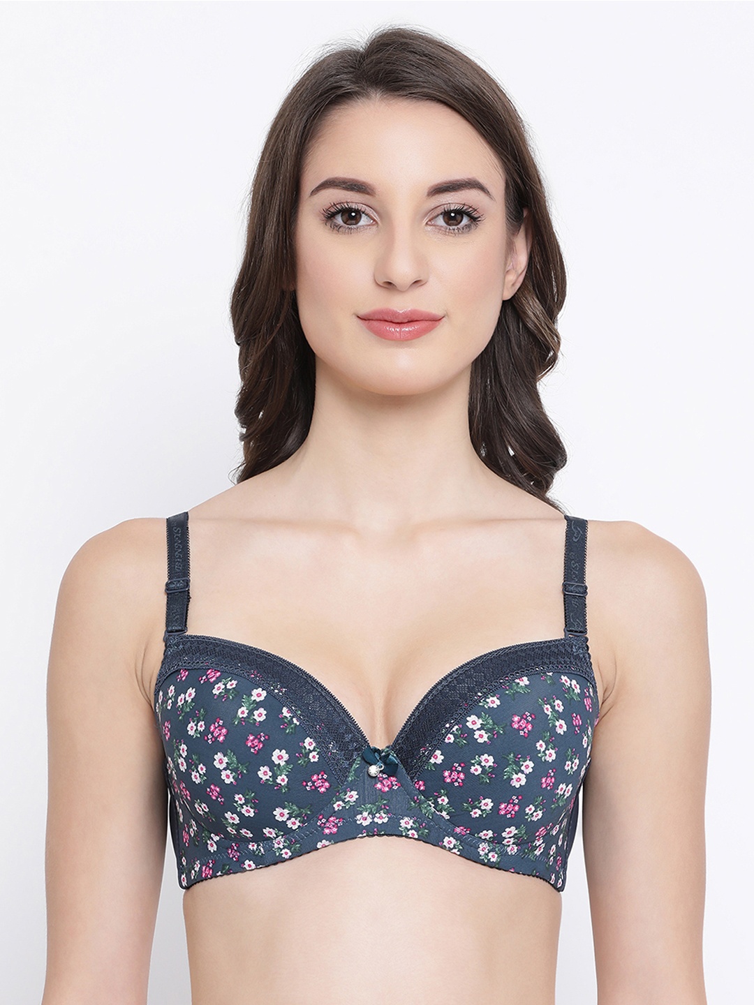 

Clovia Blue Printed Underwired Lightly Padded T-shirt Bra BR1984I0834B