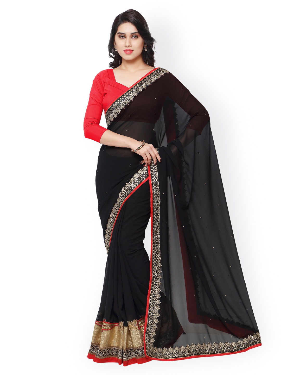 

Kalista Black Embroidered Georgette Embellished Saree
