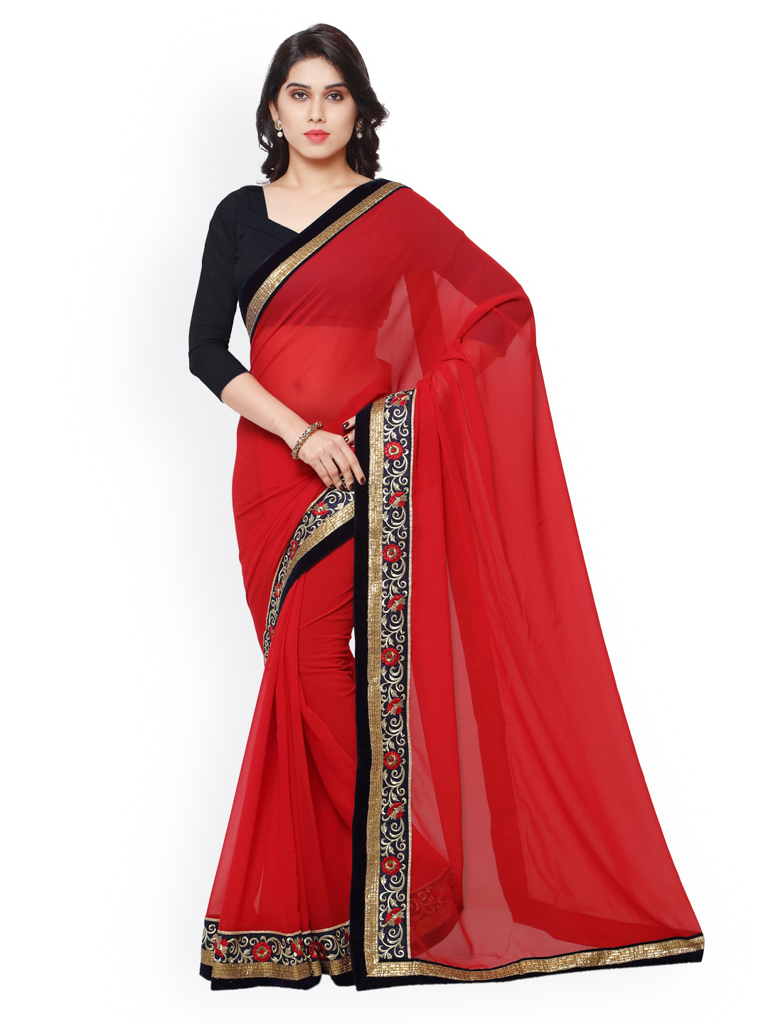 

Kalista Red Embroidered Georgette Embellished Saree