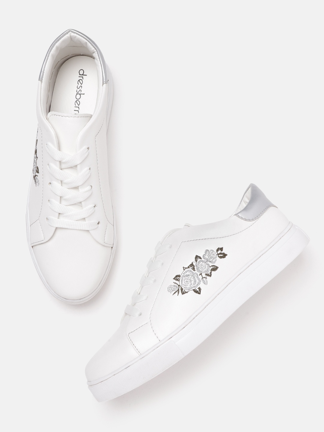 

DressBerry Women White Floral Embroidered Detail Sneakers