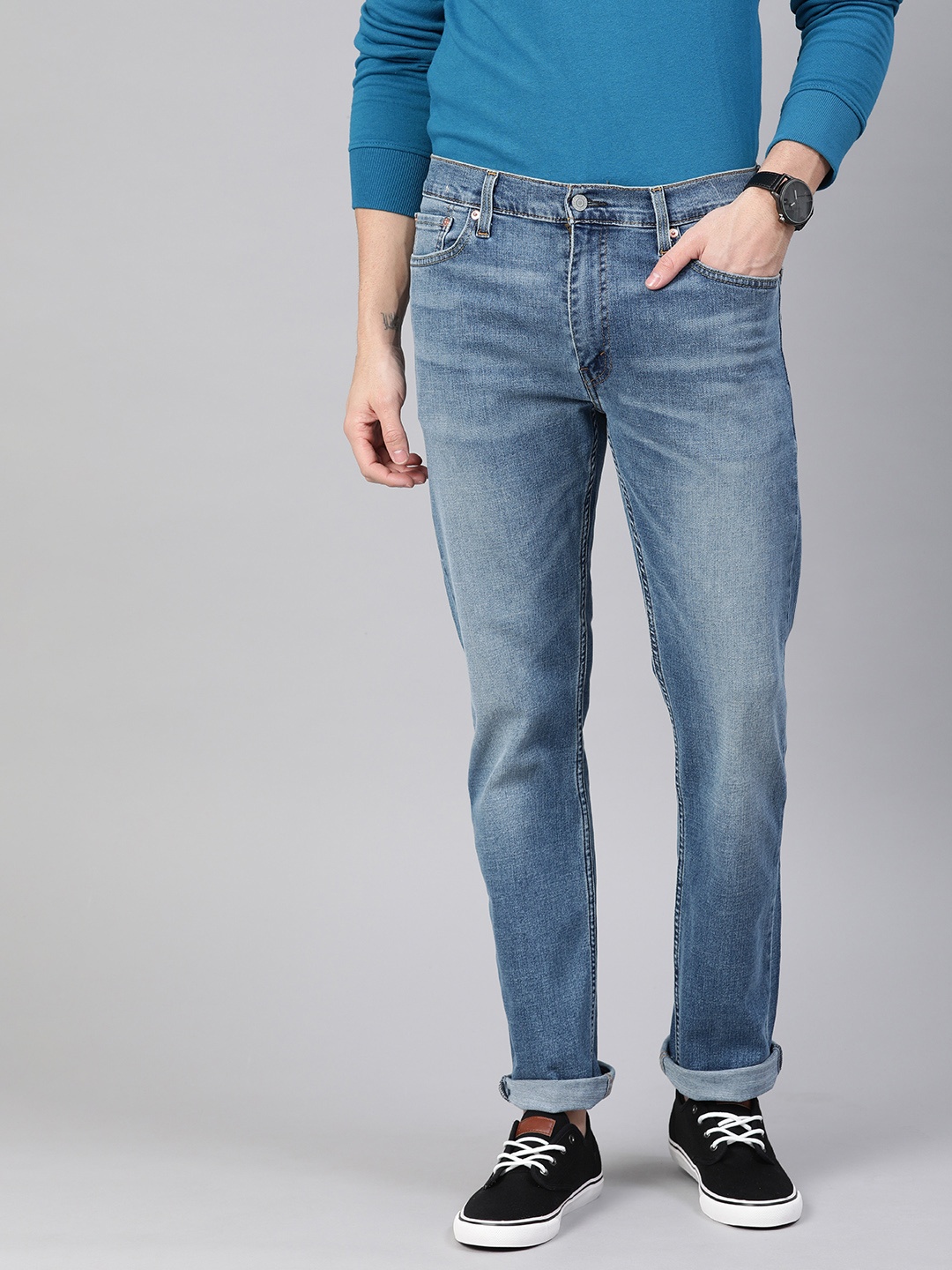 

Levis Men Blue 513 Slim Straight Fit Mid-Rise Clean Look Stretchable Jeans