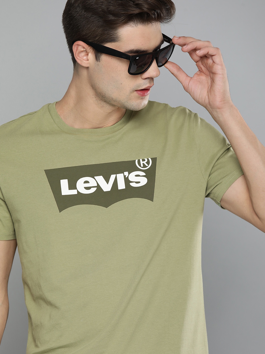 

Levis Men Olive Green Brand Logo Printed T-shirt