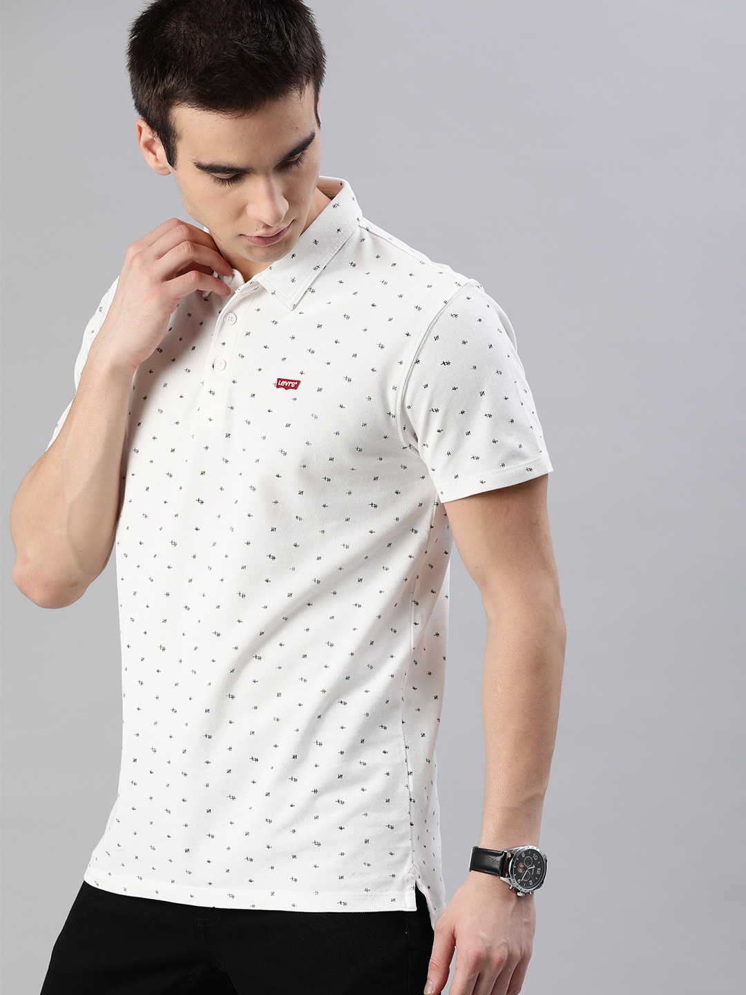 

Levis Men White Printed Polo Collar Pure Cotton T-shirt