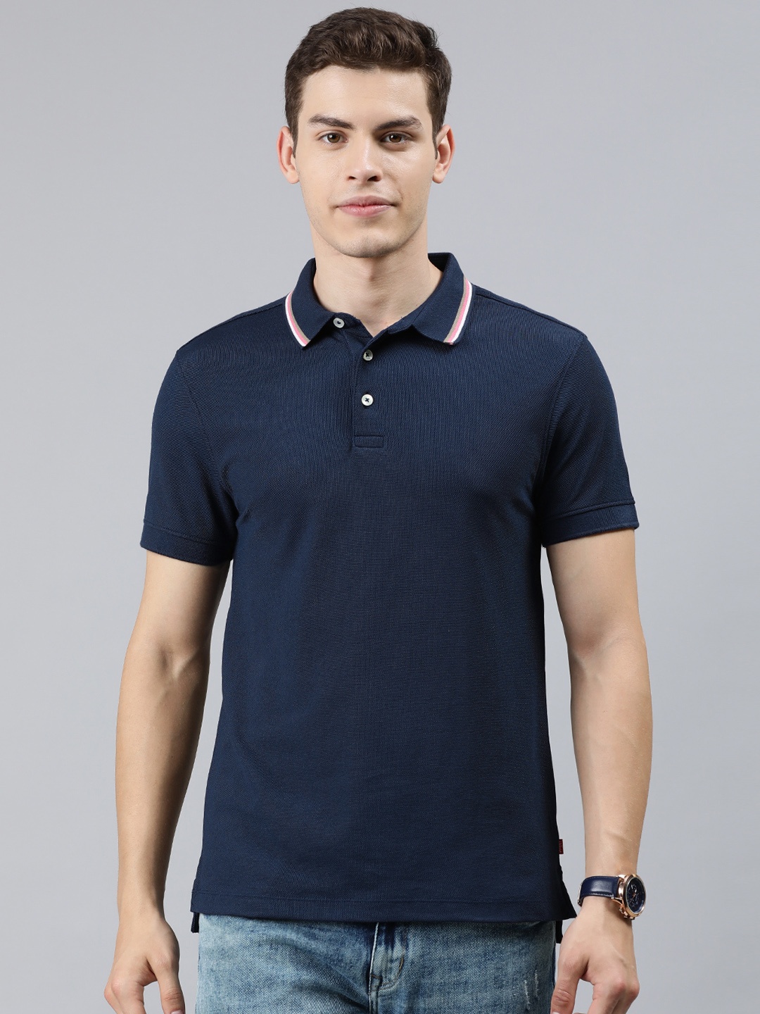 

Levis Men Navy Blue Solid Polo Collar T-shirt