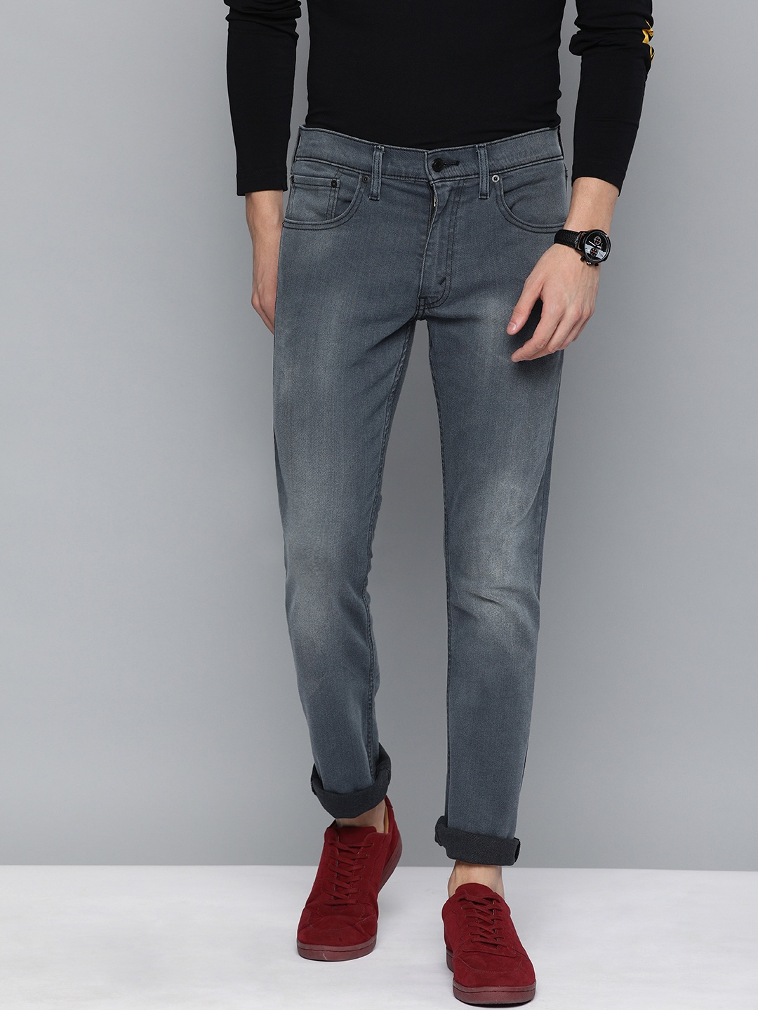 

Levis Men Grey 65504 Skinny Fit Mid-Rise Clean Look Stretchable Jeans