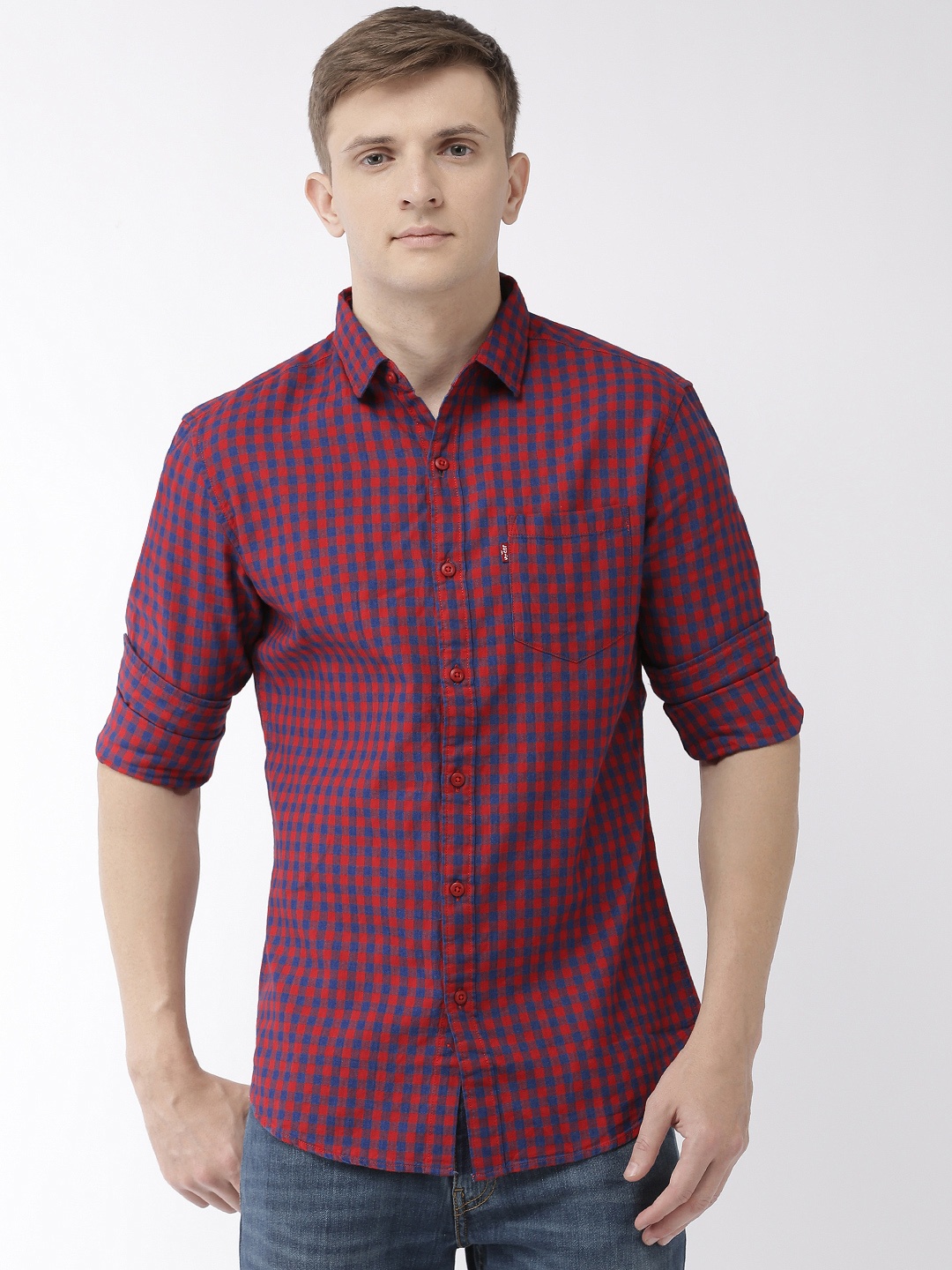 

Levis Men Red & Blue Slim Fit Checked Casual Shirt