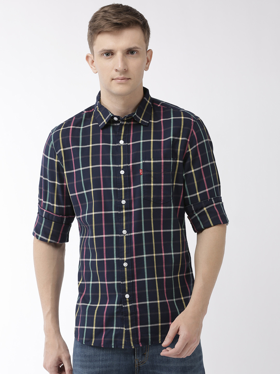

Levis Men Navy Blue & White Slim Fit Checked Casual Shirt