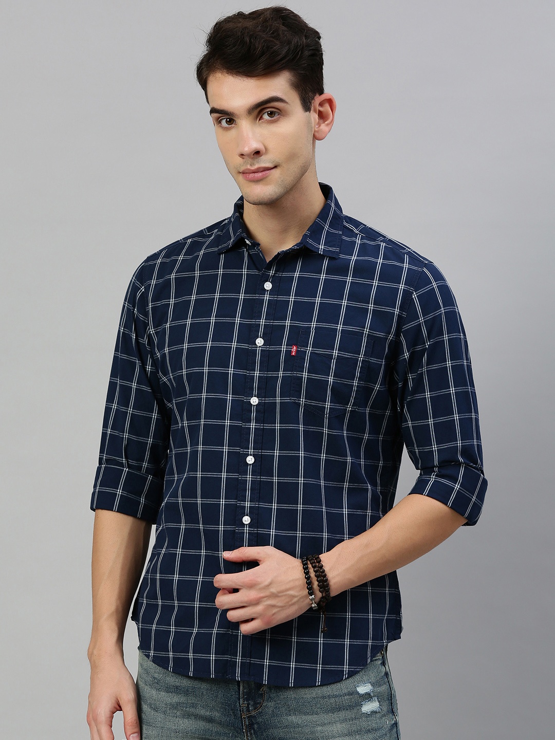 

Levis Men Navy Blue & White Slim Fit Checked Casual Shirt