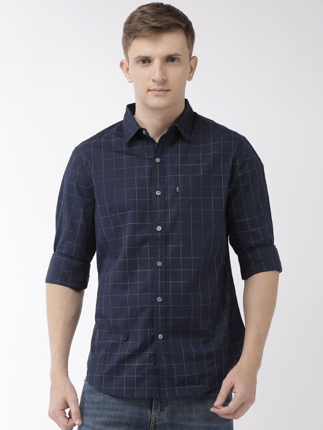 

Levis Men Navy Blue & Green Regular Fit Checked Casual Shirt