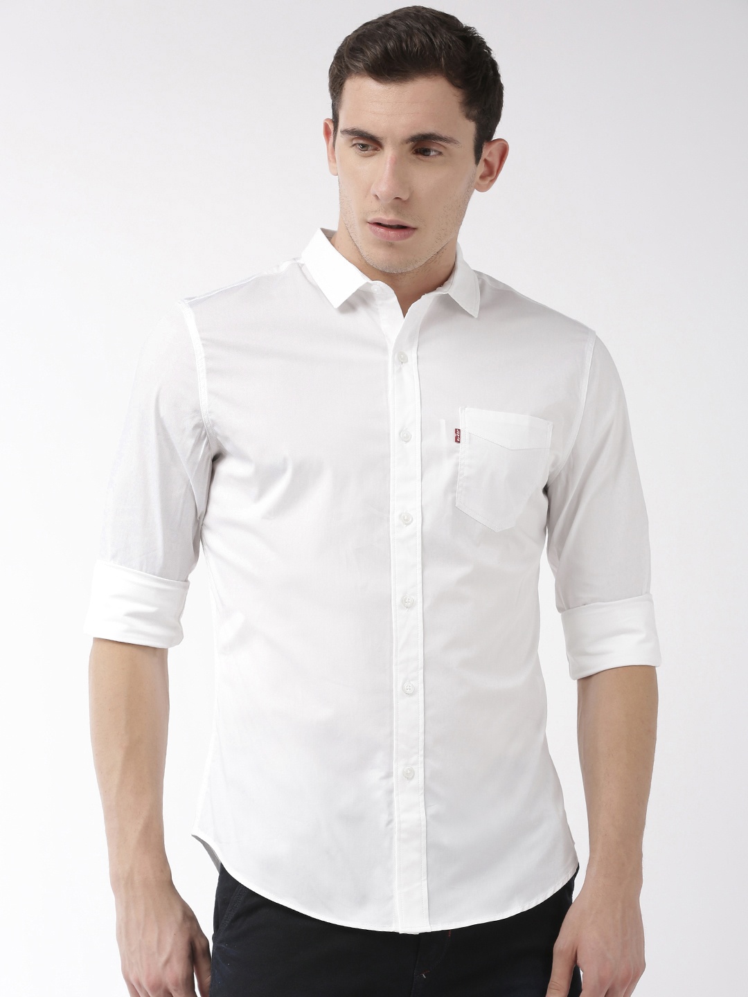 

Levis Men White Slim Fit Solid Casual Shirt