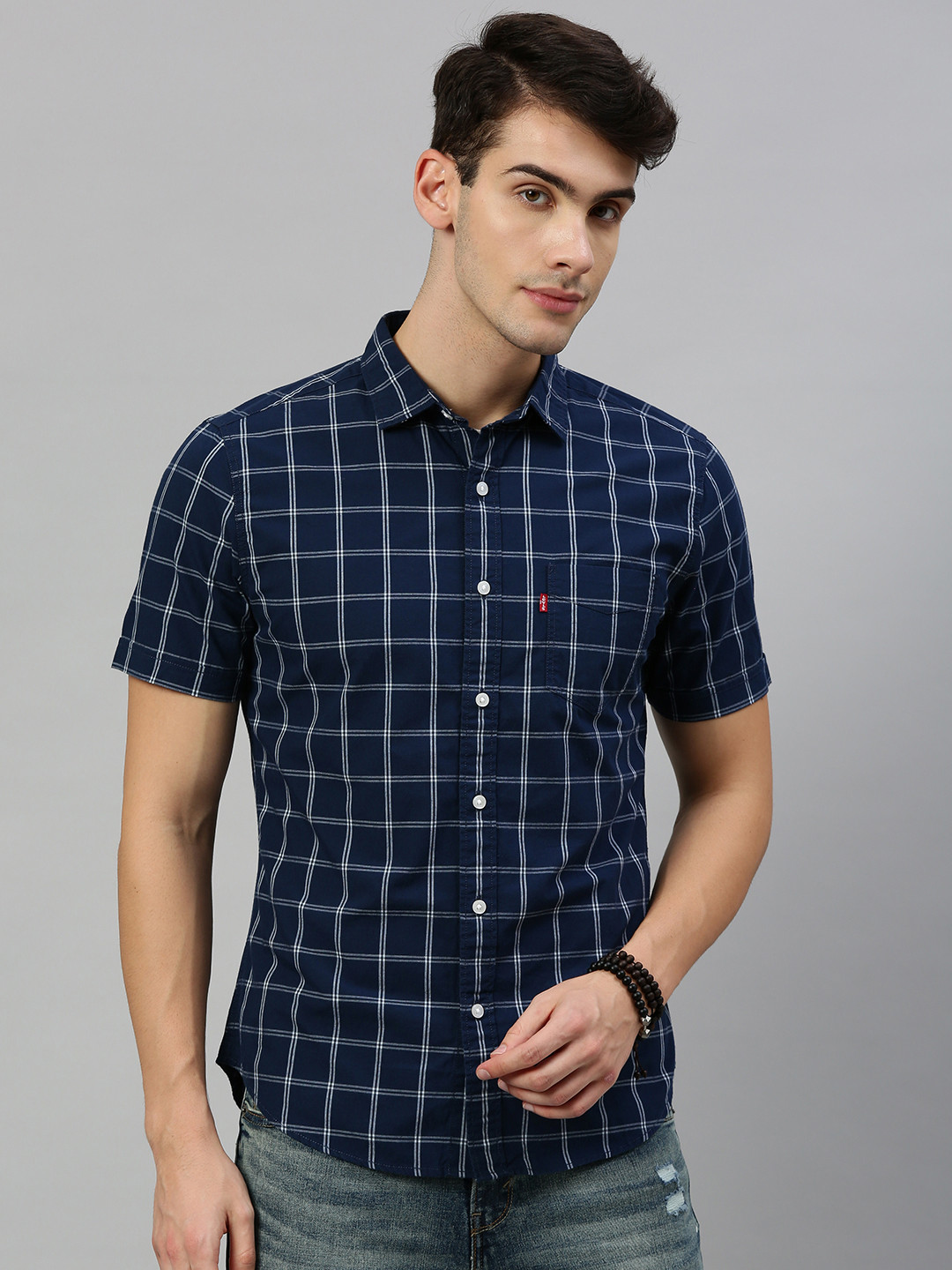 

Levis Men Blue & White Slim Fit Checked Casual Shirt