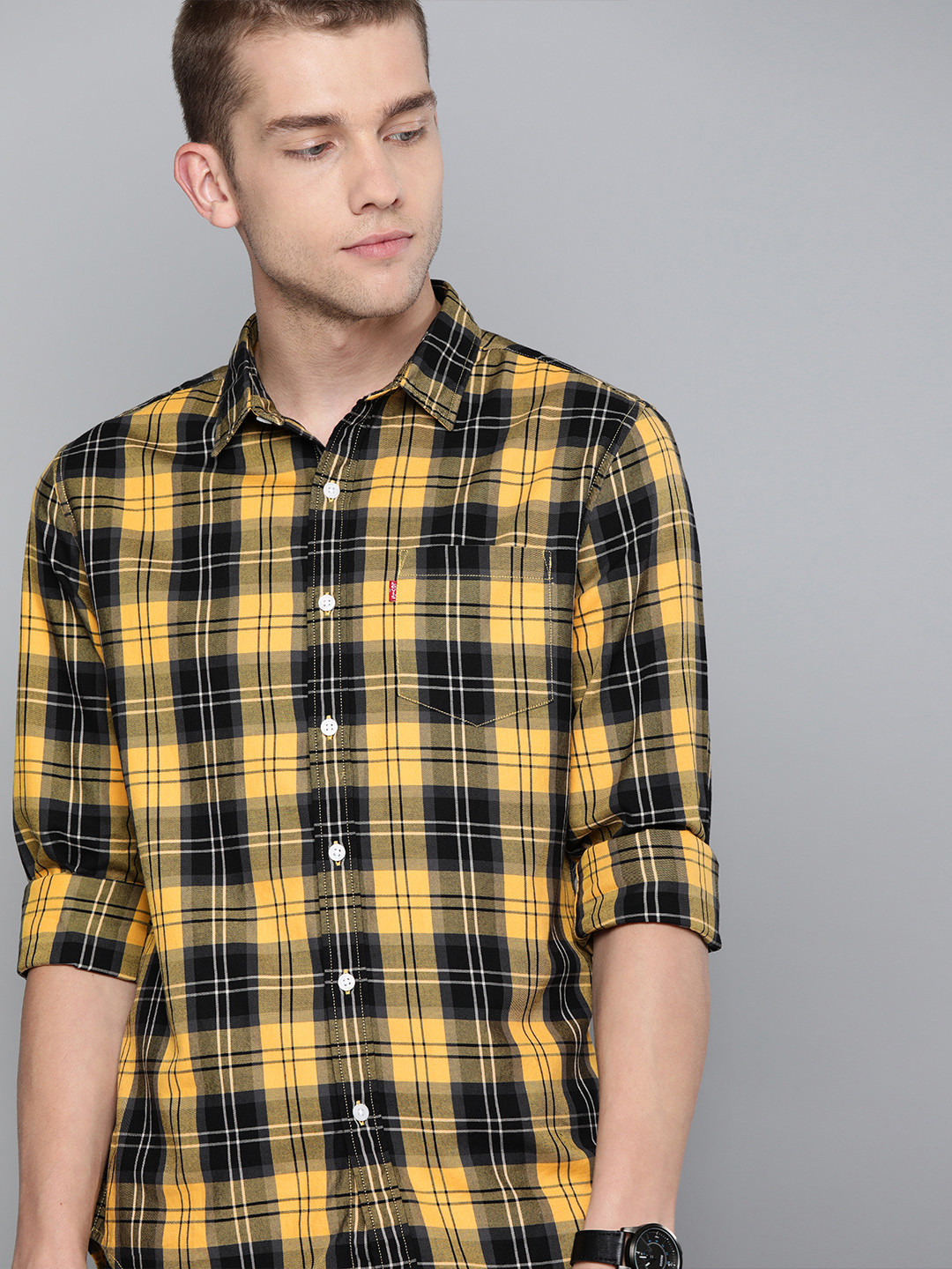 

Levis Men Yellow & Black Slim Fit Checked Casual Shirt