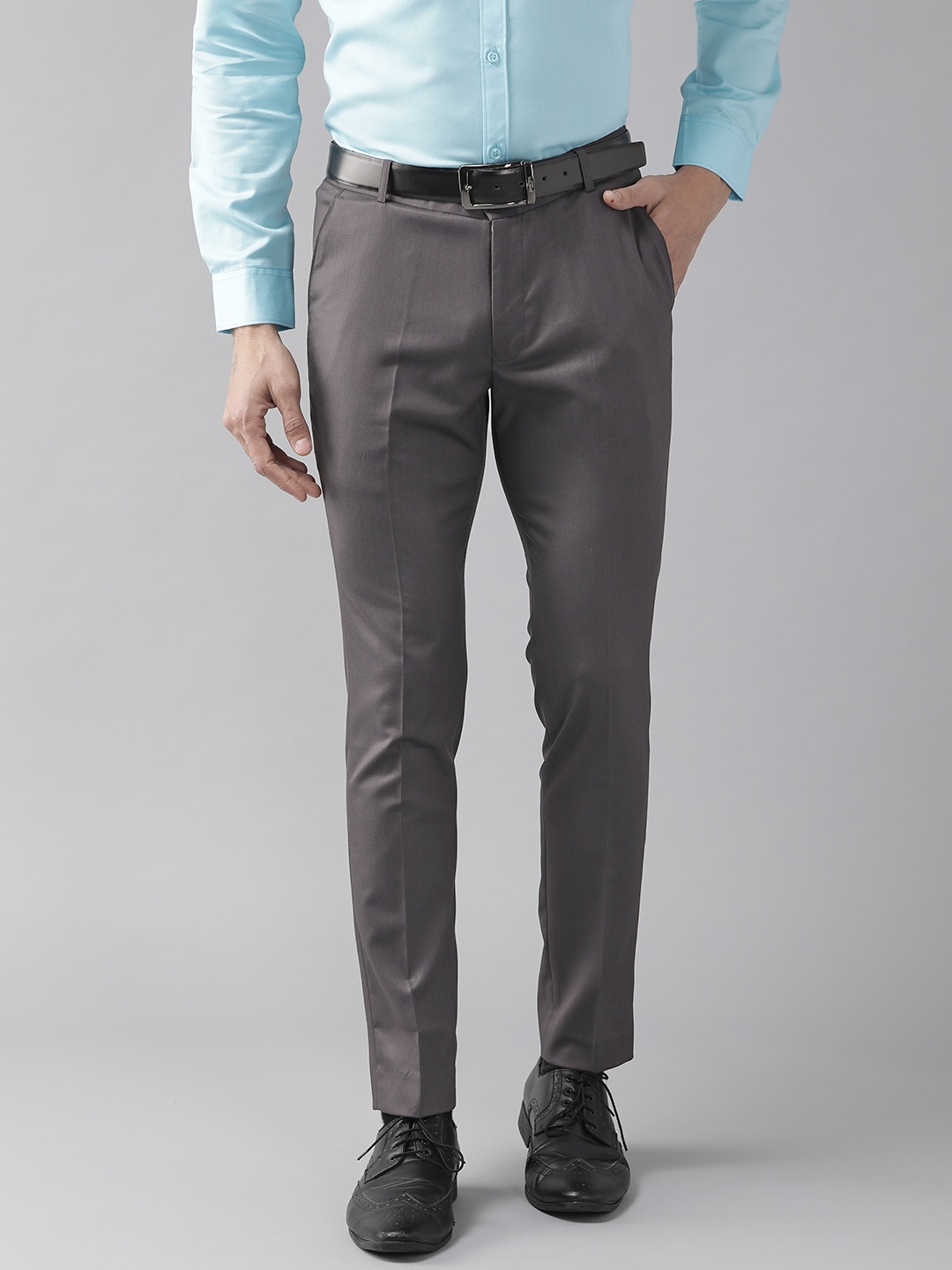 

DENNISON Men Charcoal Grey Smart Tapered Fit Solid Formal Trousers