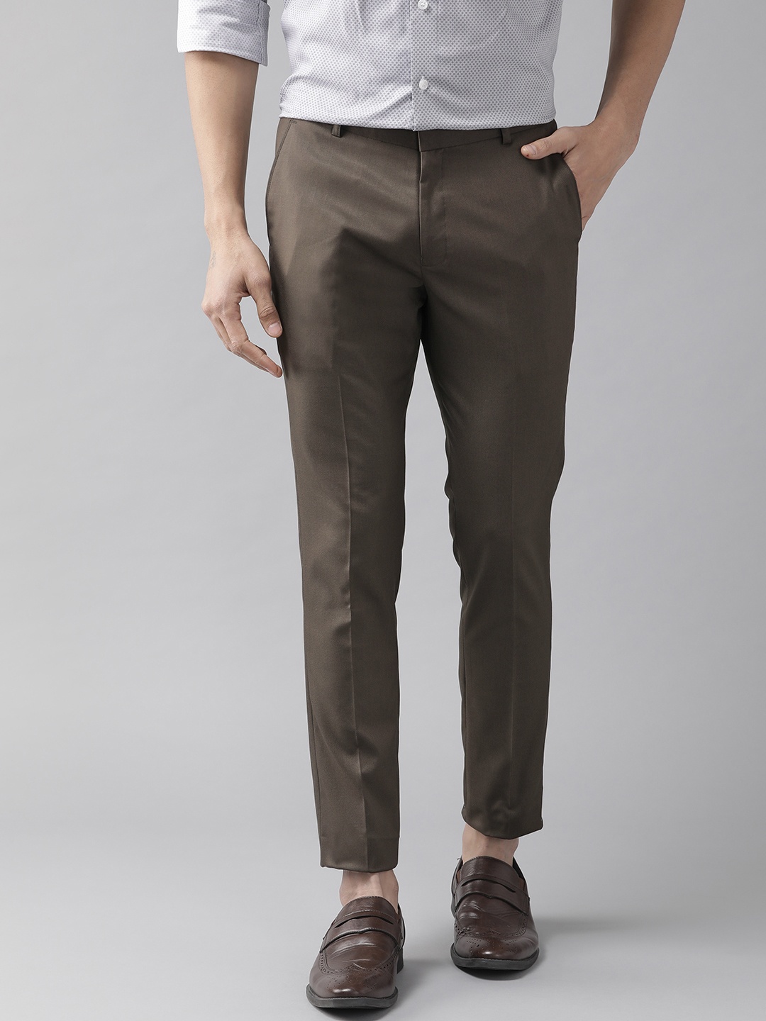 

DENNISON Men Brown Smart Tapered Fit Solid Regular Trousers