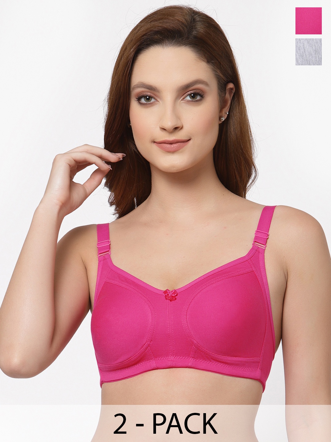 

Floret Pack of 2 Non Padded Non-Wired Cotton Full Coverage Everyday Bra With Moulded Cups, Magenta