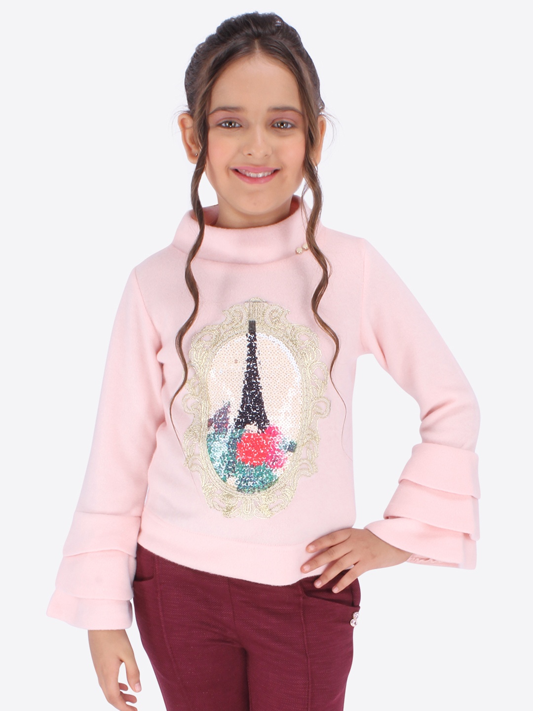 

CUTECUMBER Girls Peach-Coloured Printed Top
