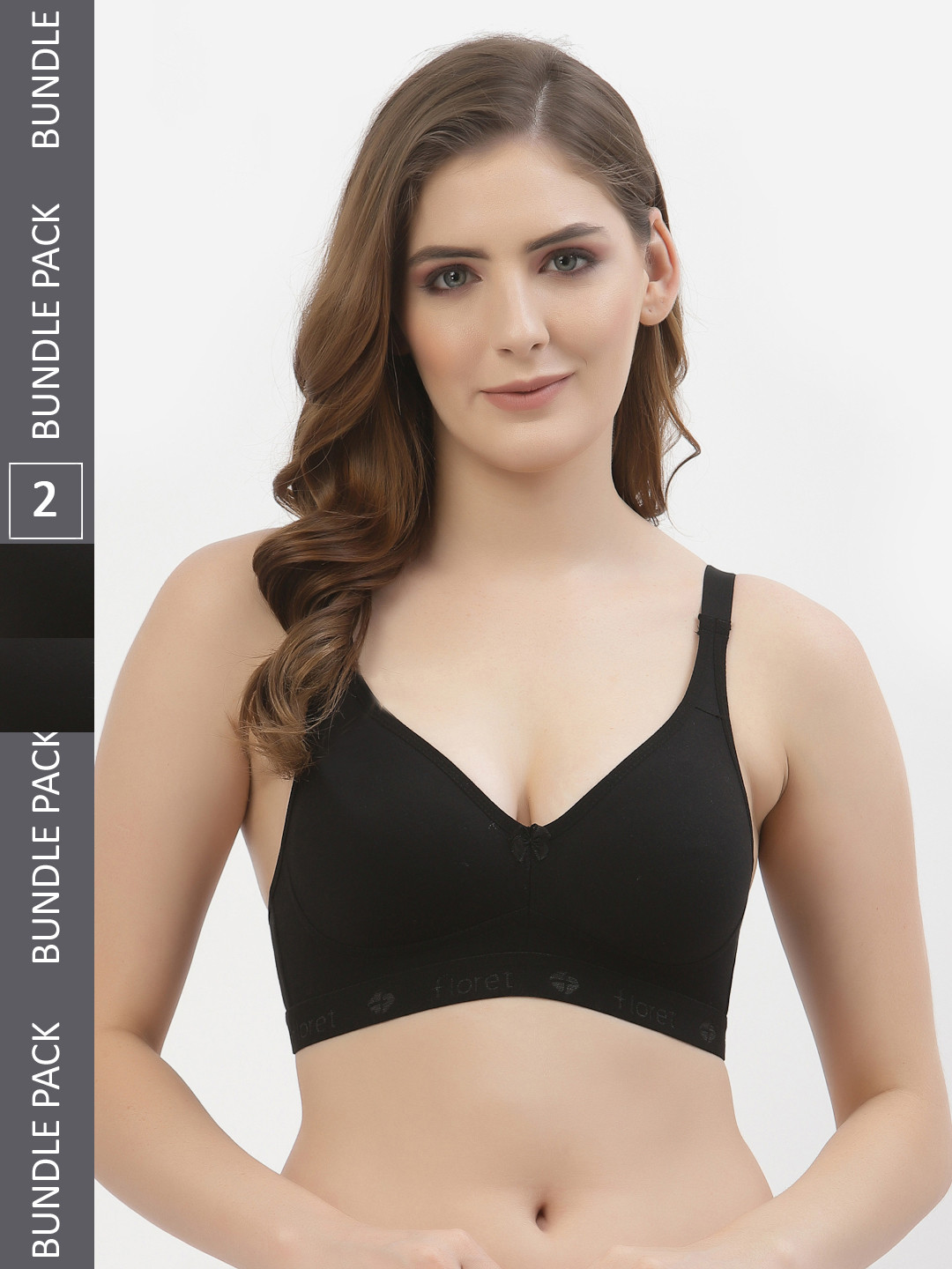

Floret Pack of 2 Black Solid Non-Wired Non Padded T-shirt Bras T3050
