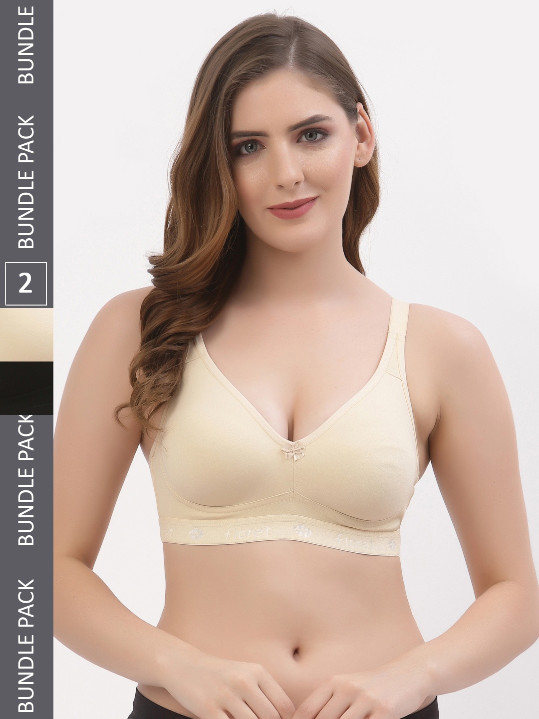 

Floret Pack Of 2 Beige & Black Solid Non-Wired Non Padded T-shirt Bra